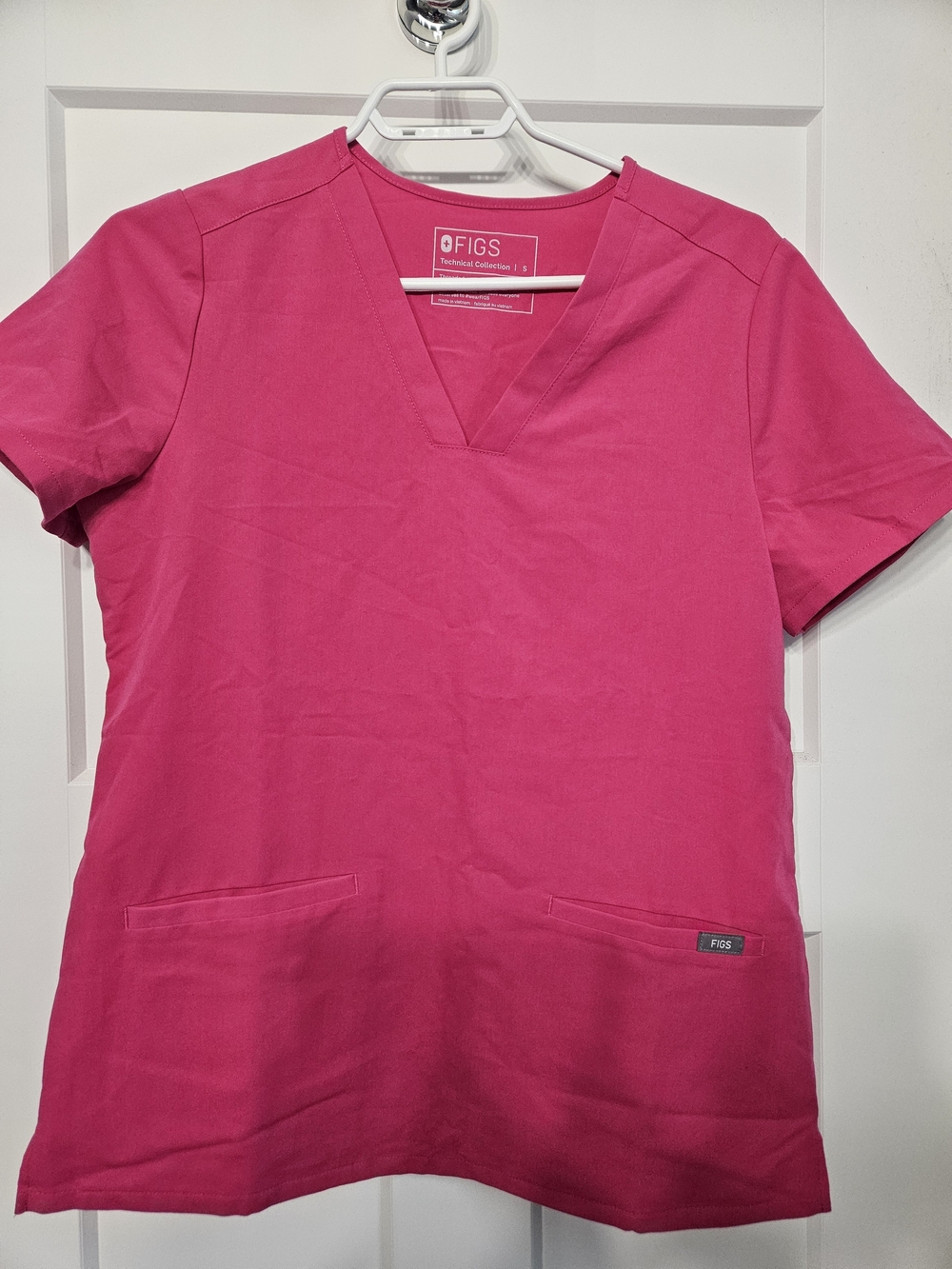 Figs Women's V-Neck Short Sleeve Top in Hot Pink